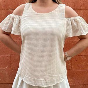 Off White, Beige, Off the Shoulder, Cold Shoulder Blouse